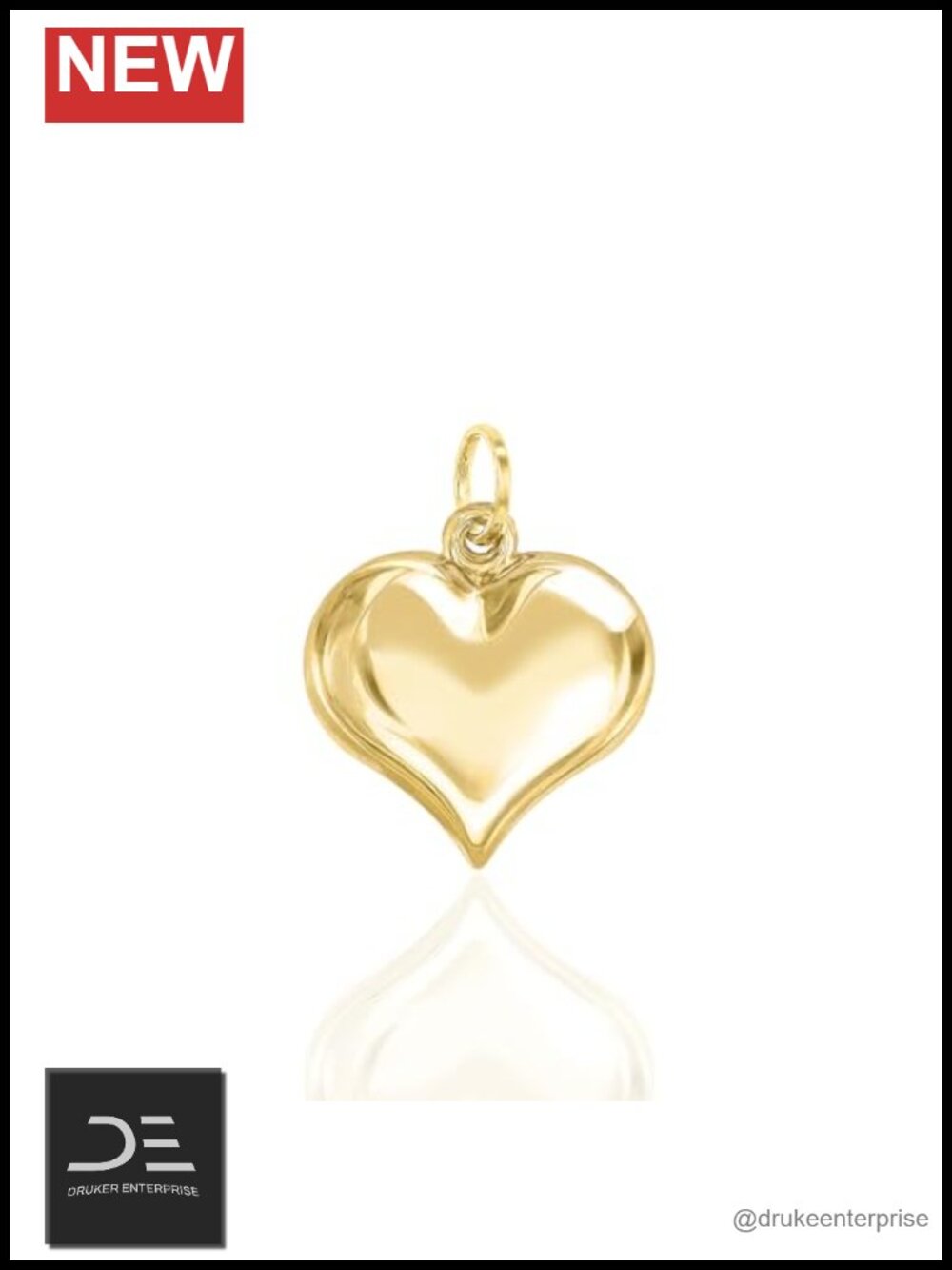 14k Pure Gold Puffed 3D Heart Pendant Italian Charm Drop